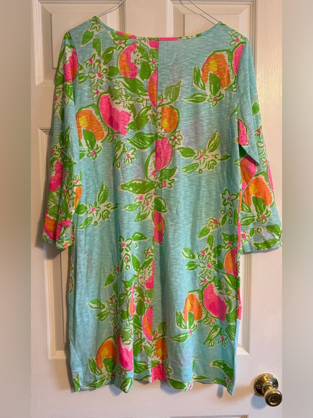 Lilly Pulitzer Marlowe T-Shirt Dress XL Pool Pink Lemonade Citrus Floral Cotton - Picture 6 of 6